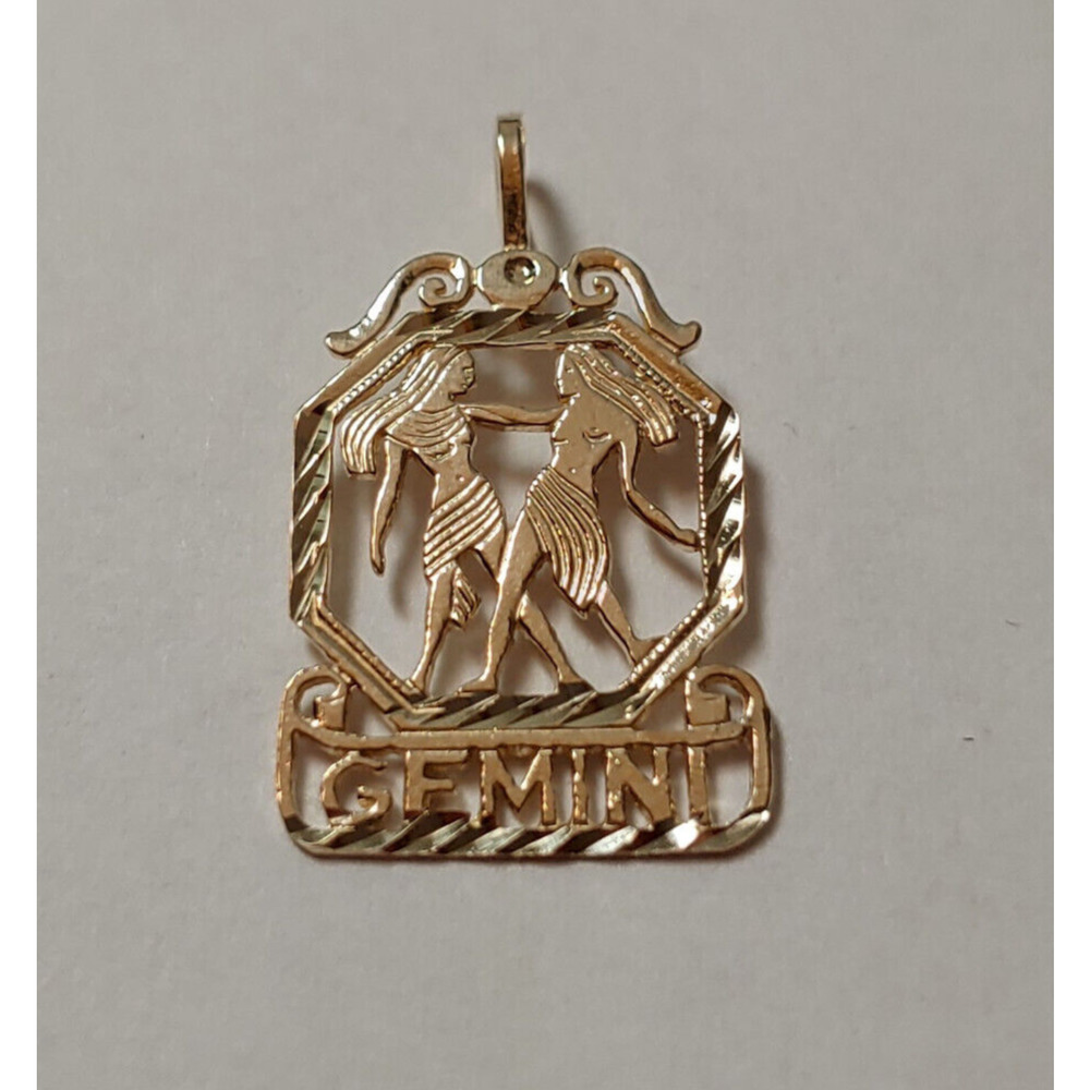 New 14k Yellow Gold Gemini Astrological Zodiac Charm Pendant